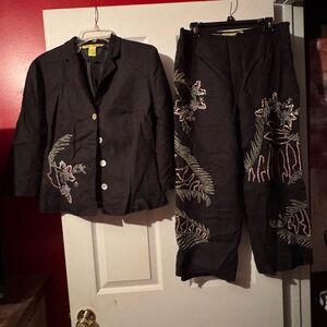 Chic Black Embroidered Pantsuit